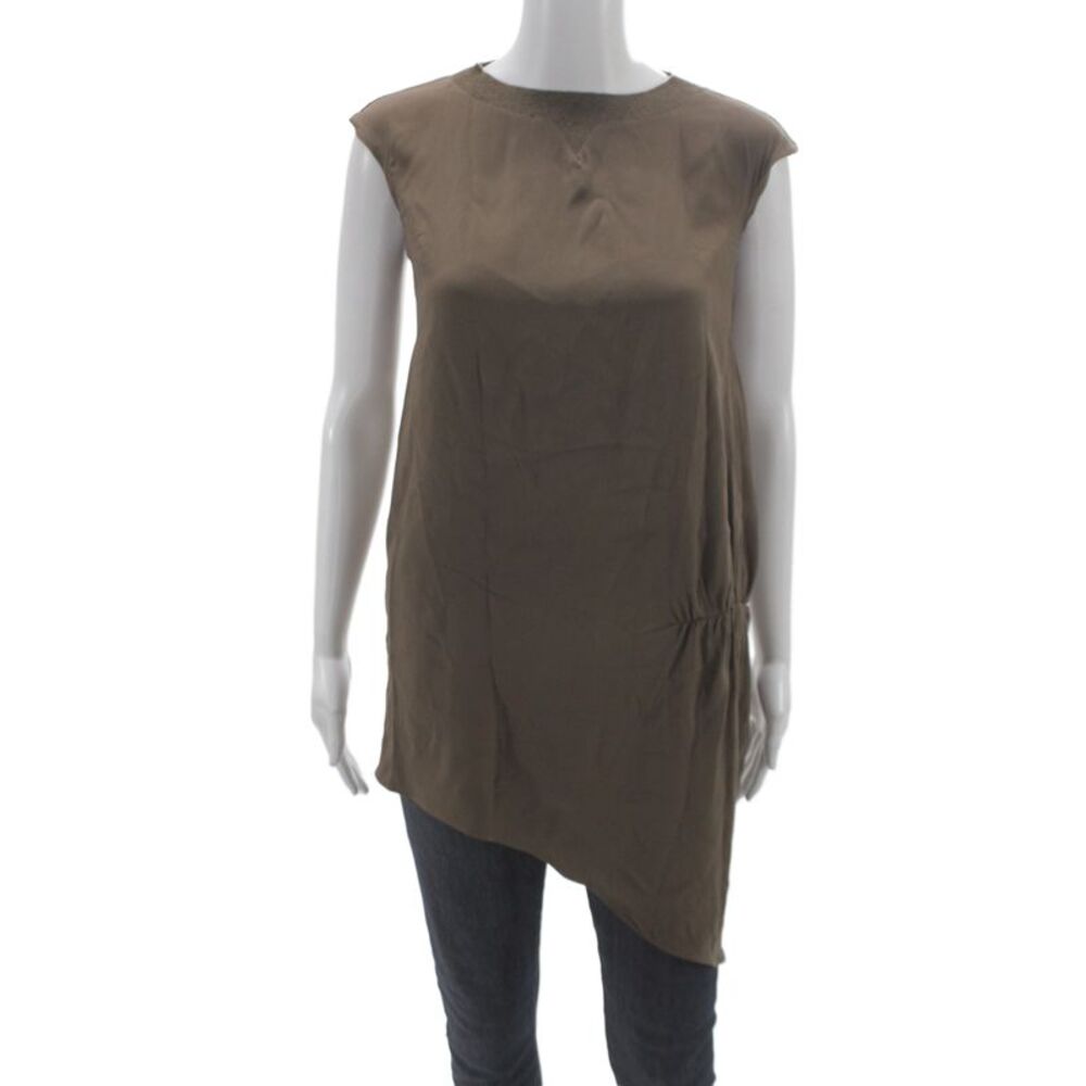 Brunello Cucinelli Women Tunic Blouse Brown Silk Sleeveless Round Neck Size S